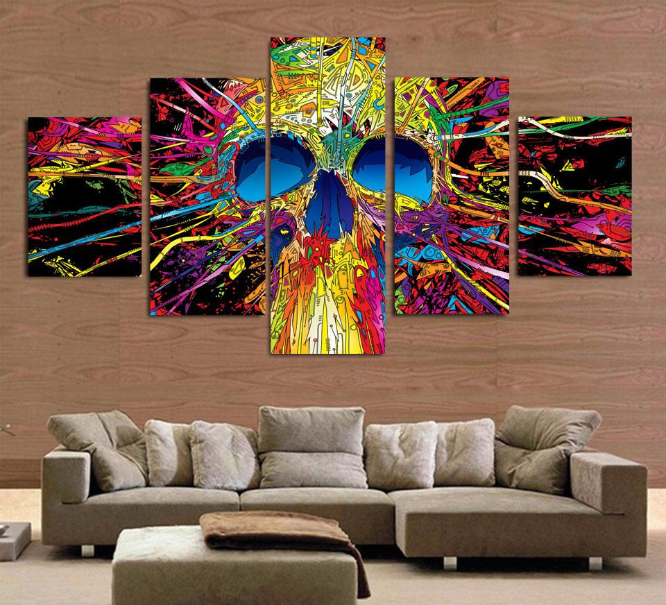 Tableaux sur toile - Set de 5 - Colorful skull | tableau | STIKEO.COM