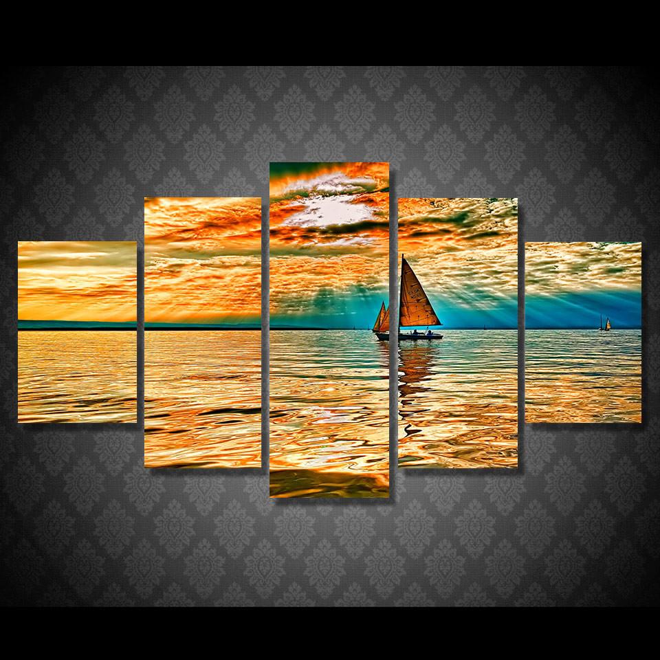 Tableaux sur toile - Set de 5 -  Sky Cloud Sailboat | tableau | STIKEO.COM