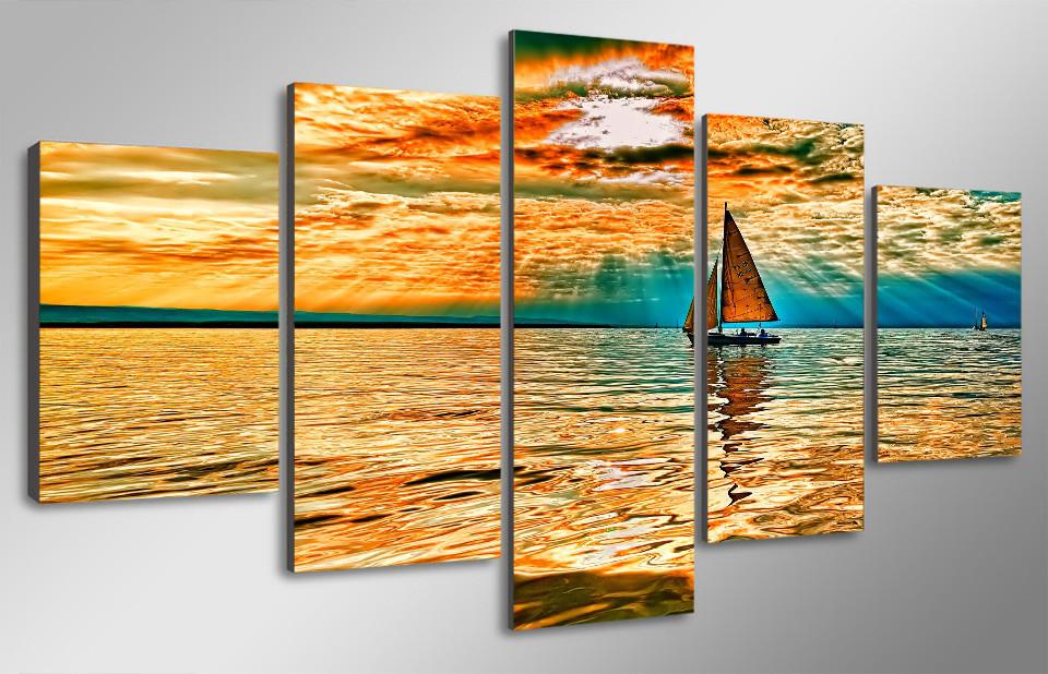 Tableaux sur toile - Set de 5 -  Sky Cloud Sailboat | tableau | STIKEO.COM