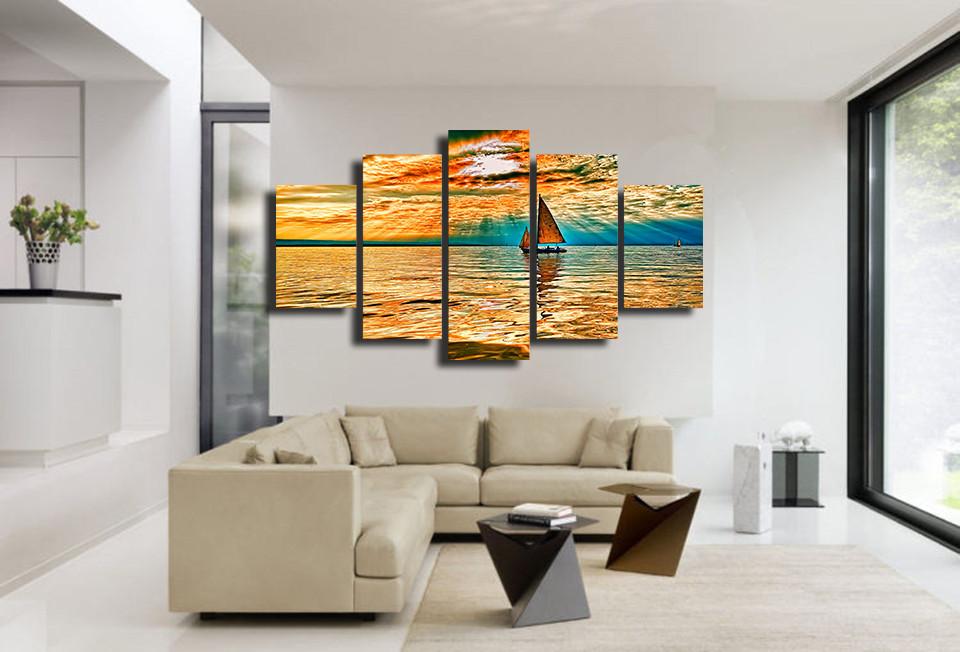 Tableaux sur toile - Set de 5 -  Sky Cloud Sailboat | tableau | STIKEO.COM