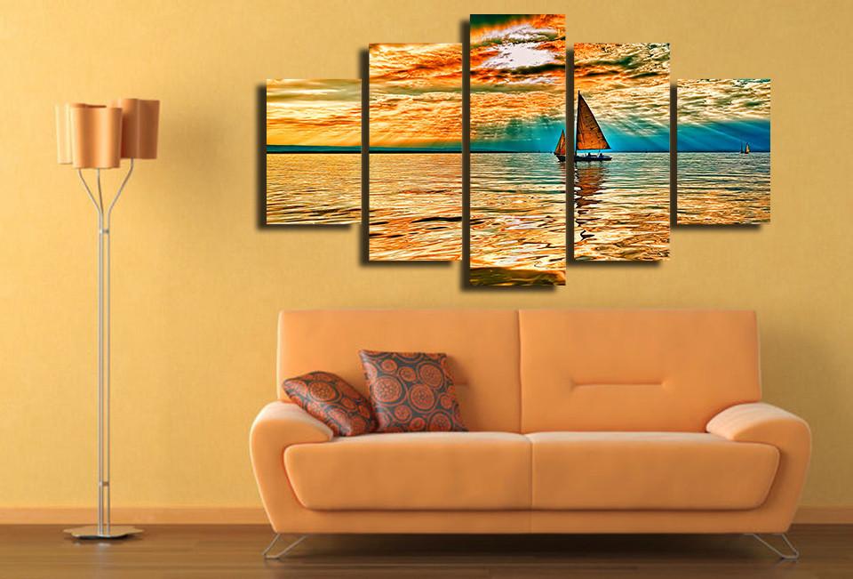 Tableaux sur toile - Set de 5 -  Sky Cloud Sailboat | tableau | STIKEO.COM