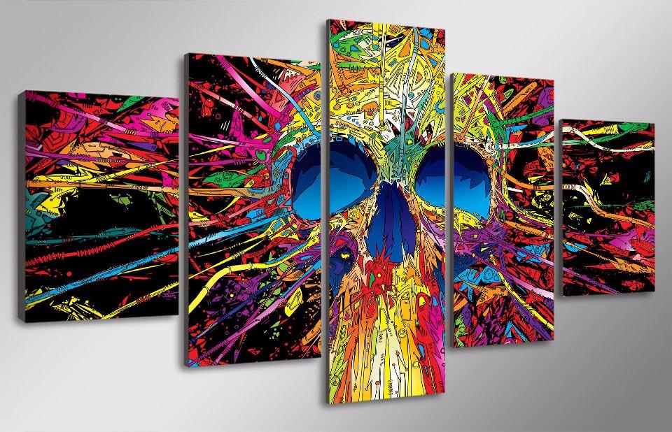 Tableaux sur toile - Set de 5 - Colorful skull | tableau | STIKEO.COM