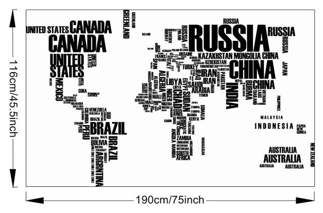 Carte du monde - Mappemonde - Nuage de mot - Noir | sticker mural | STIKEO.COM