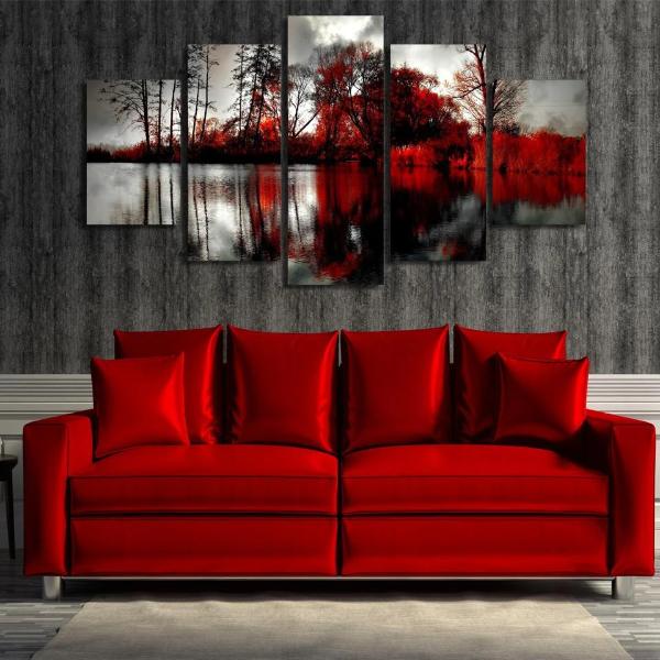 Tableaux sur toile - Set de 5 - Lake Cloud Red | tableau | STIKEO.COM