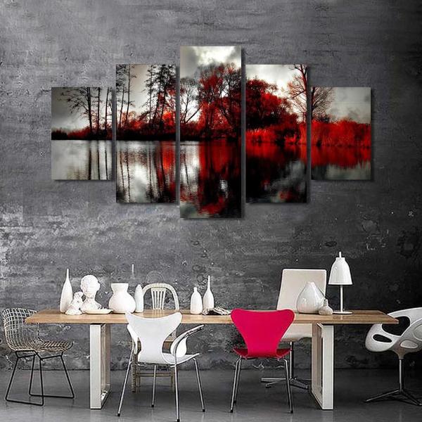 Tableaux sur toile - Set de 5 - Lake Cloud Red | tableau | STIKEO.COM