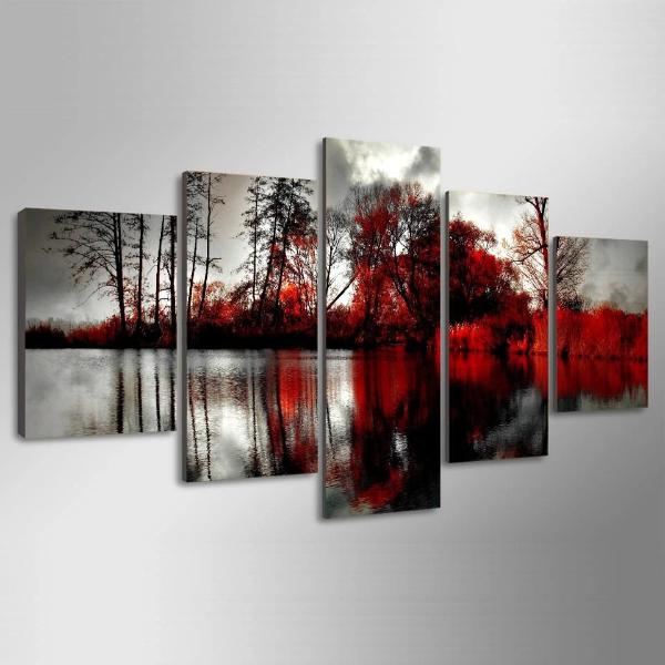 Tableaux sur toile - Set de 5 - Lake Cloud Red | tableau | STIKEO.COM