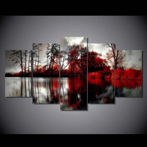 Tableaux sur toile - Set de 5 - Lake Cloud Red | tableau | STIKEO.COM