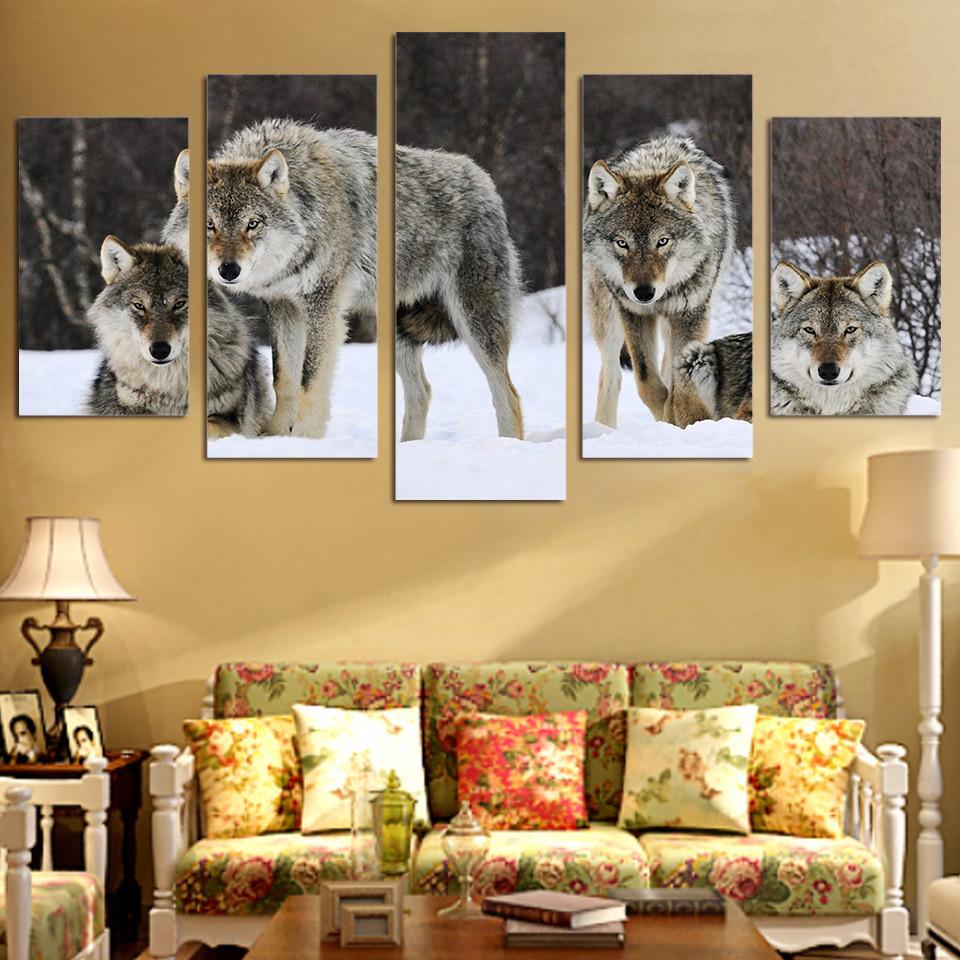 Tableaux sur toile - Set de 5 - Meute de Loup | tableau | STIKEO.COM