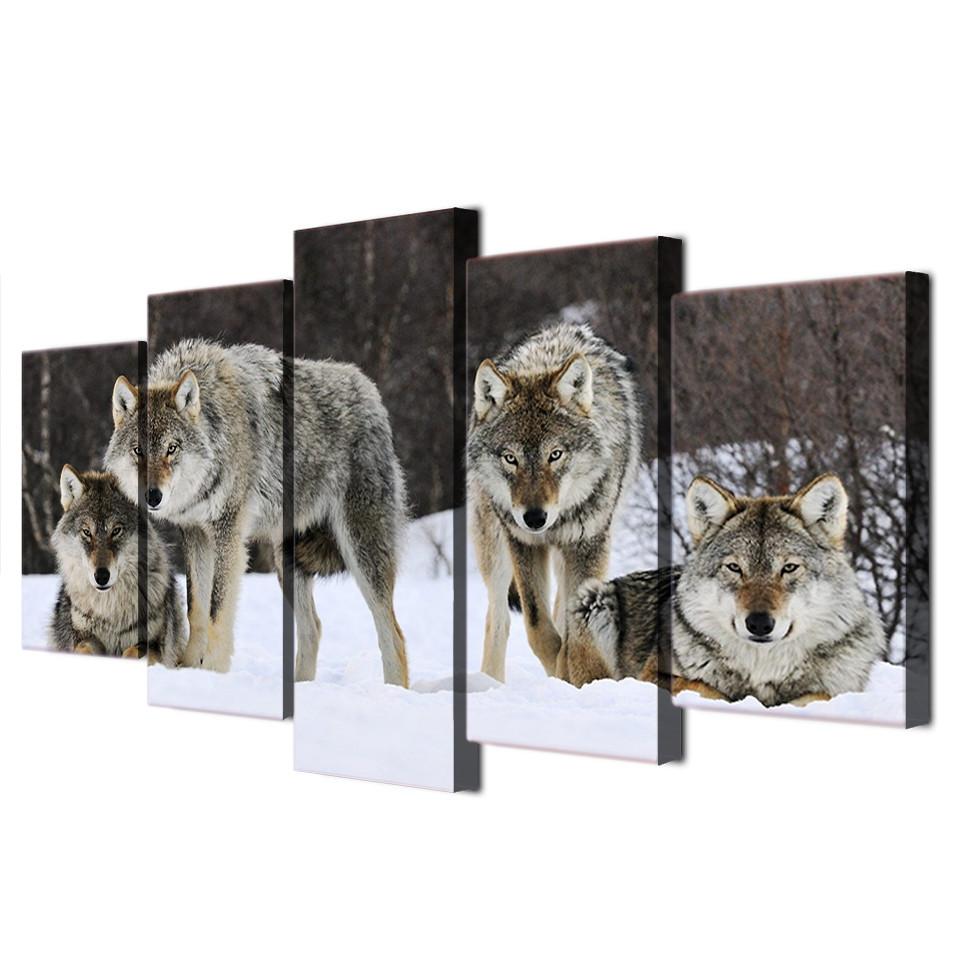 Tableaux sur toile - Set de 5 - Meute de Loup | tableau | STIKEO.COM