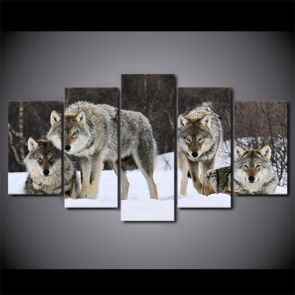 Tableaux sur toile - Set de 5 - Meute de Loup | tableau | STIKEO.COM