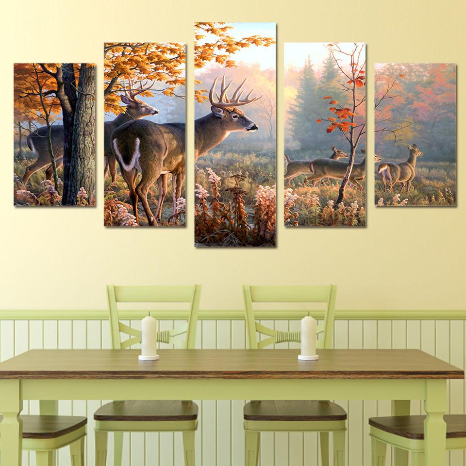 Tableaux sur toile - Set de 5 - Forêt de Cerf | tableau | STIKEO.COM