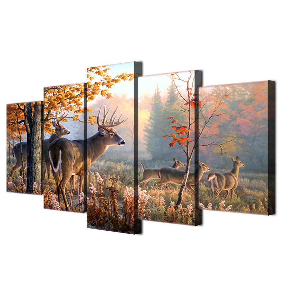 Tableaux sur toile - Set de 5 - Forêt de Cerf | tableau | STIKEO.COM