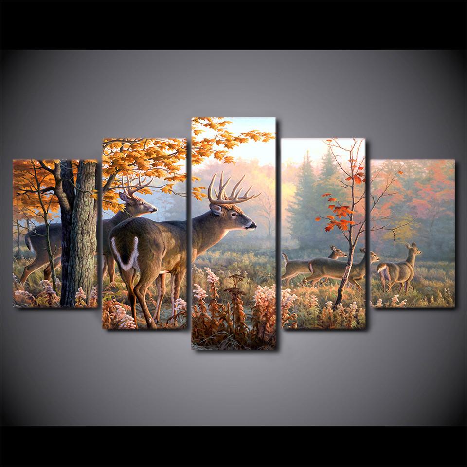 Tableaux sur toile - Set de 5 - Forêt de Cerf | tableau | STIKEO.COM