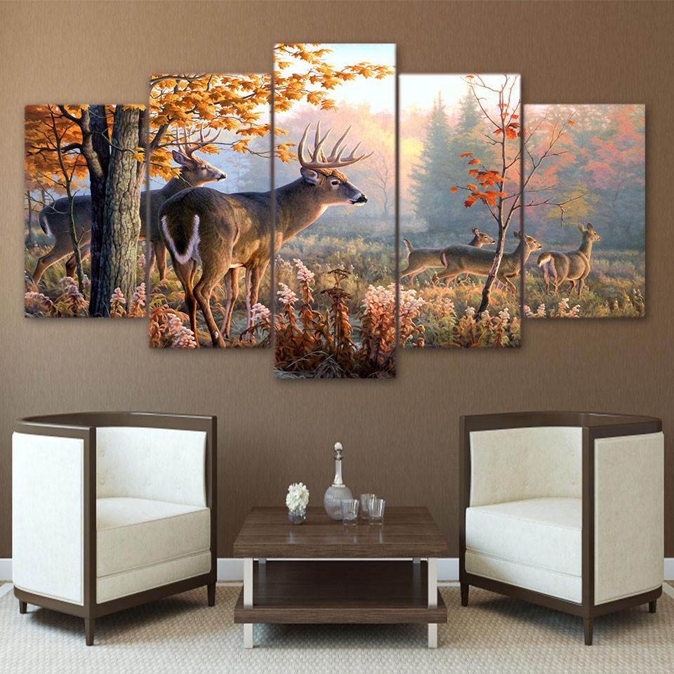 Tableaux sur toile - Set de 5 - Forêt de Cerf | tableau | STIKEO.COM