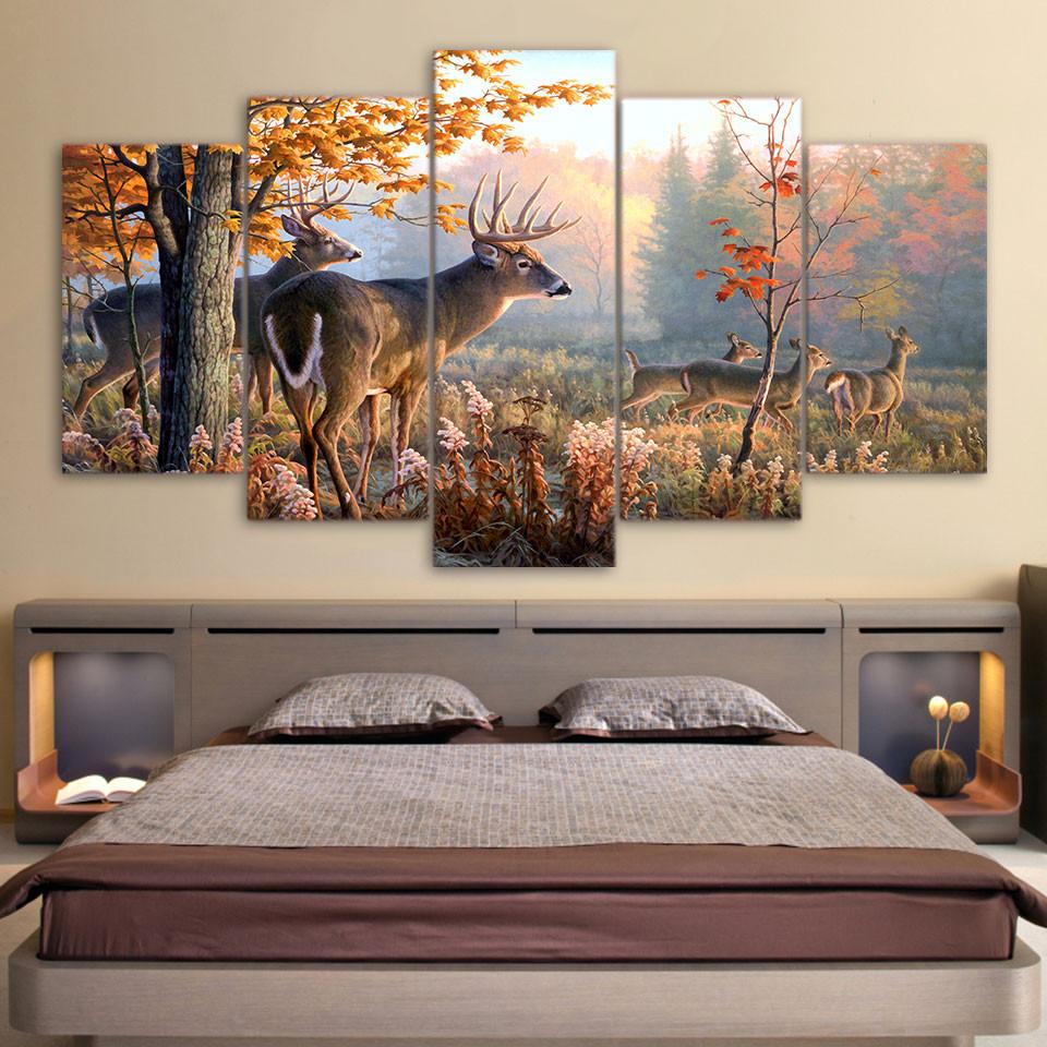 Tableaux sur toile - Set de 5 - Forêt de Cerf | tableau | STIKEO.COM