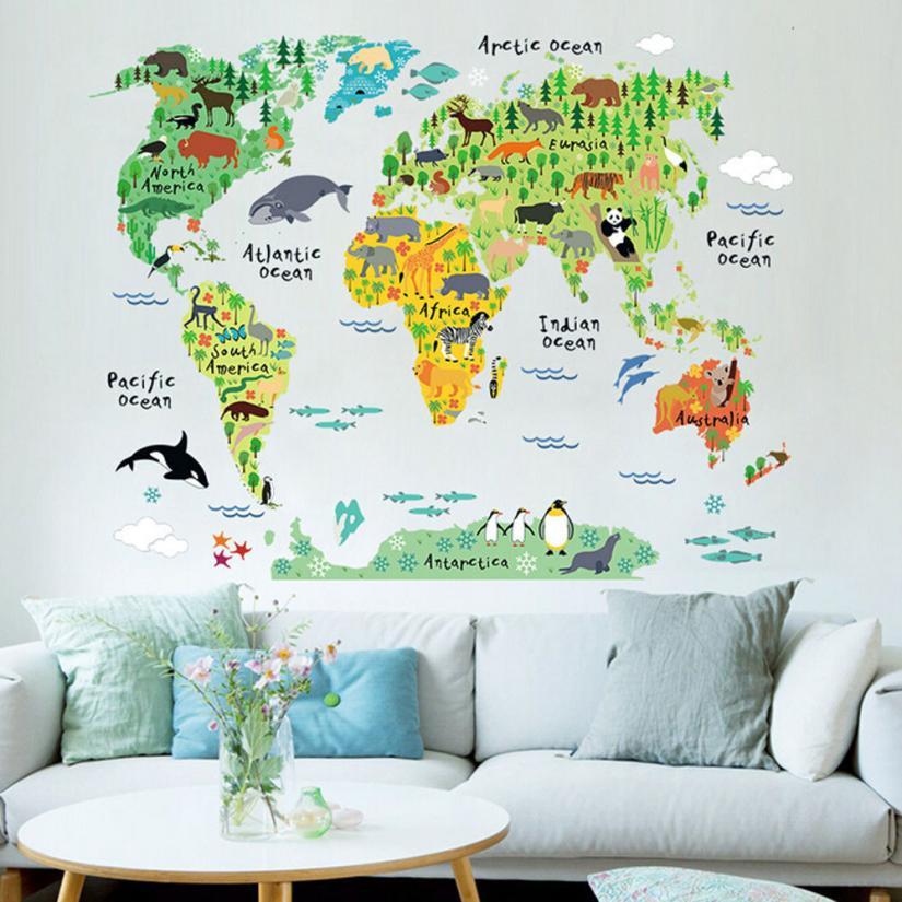 Carte du Monde - Mappemonde - Animaux du Monde | sticker mural | STIKEO.COM