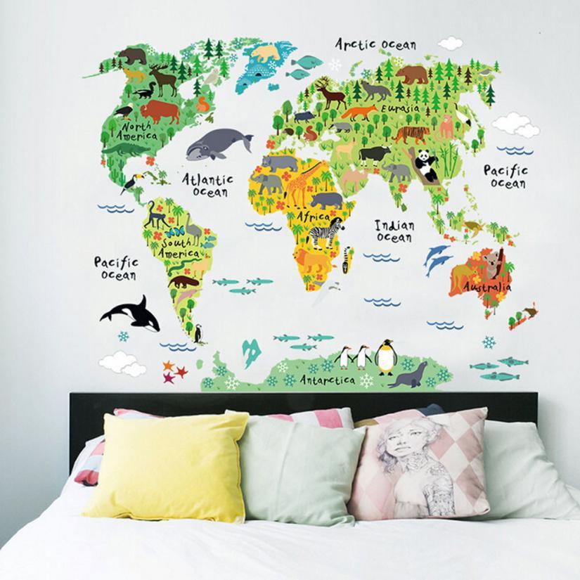 Carte du Monde - Mappemonde - Animaux du Monde | sticker mural | STIKEO.COM