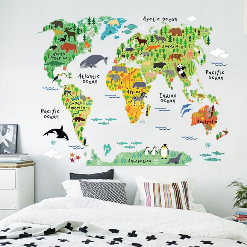 Carte du Monde - Mappemonde - Animaux du Monde | sticker mural | STIKEO.COM