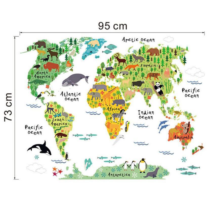 Carte du Monde - Mappemonde - Animaux du Monde | sticker mural | STIKEO.COM