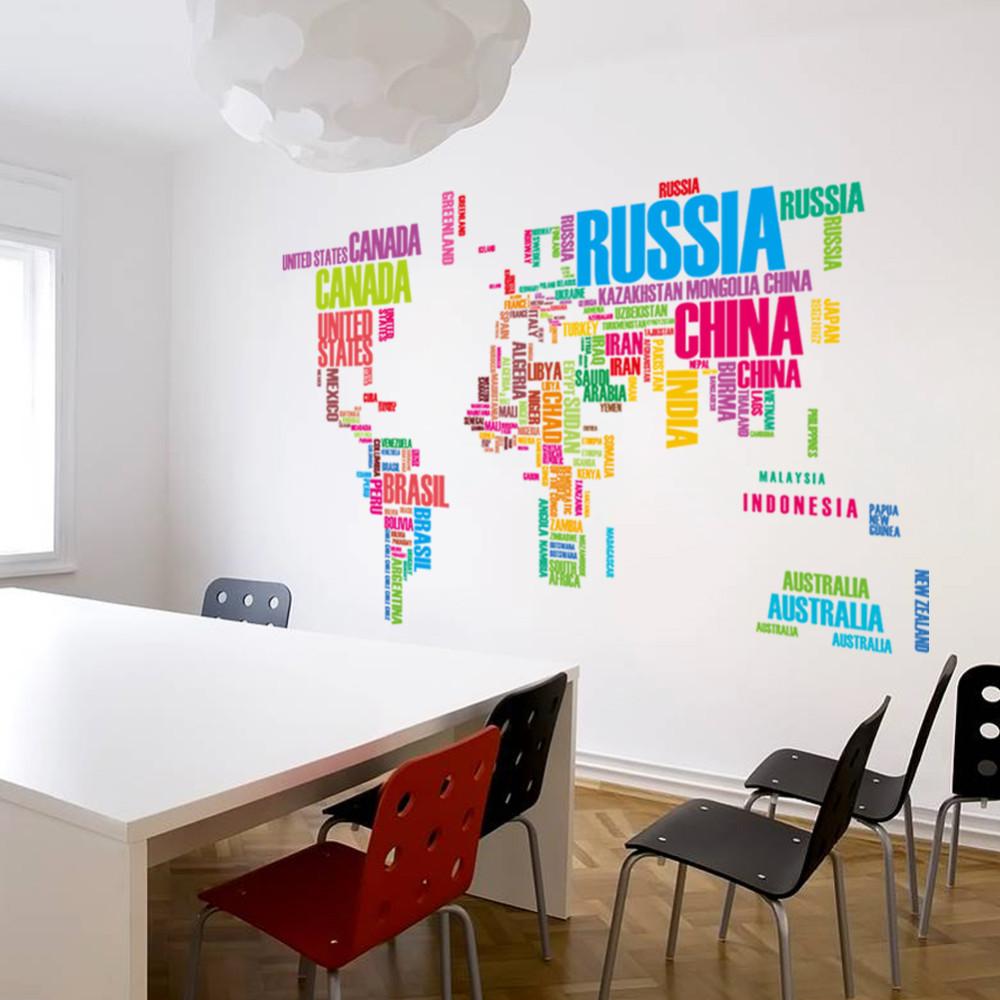 Carte du monde - Mappemonde - Nuage de mot | sticker mural | STIKEO.COM