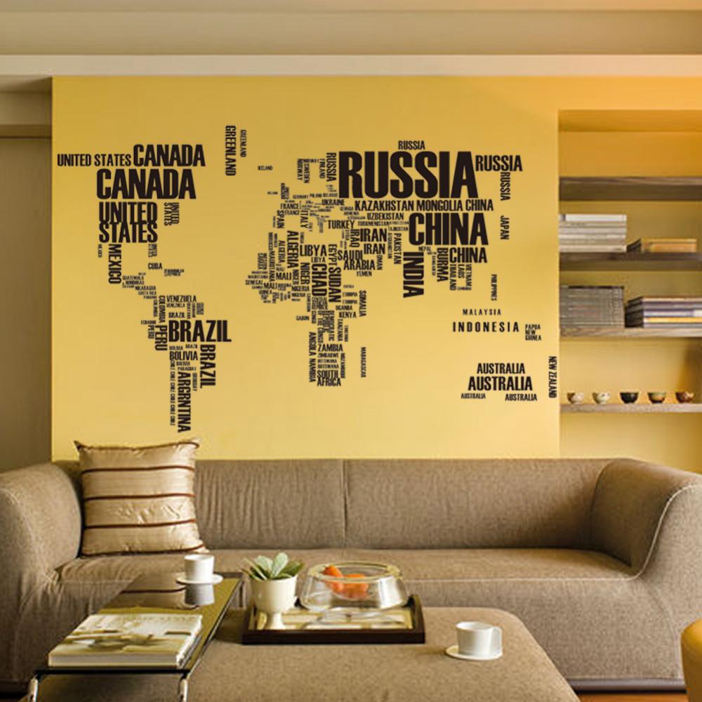 Carte du monde - Mappemonde - Nuage de mot - Noir | sticker mural | STIKEO.COM