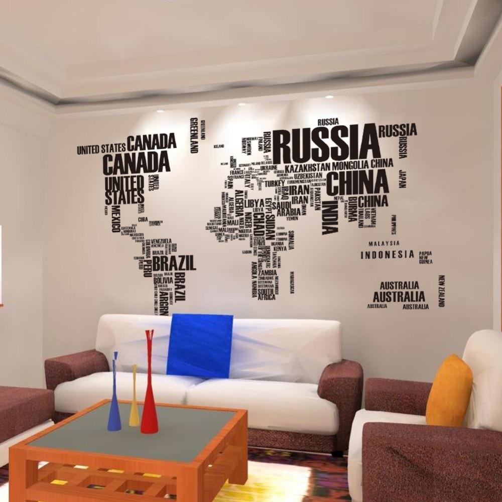 Carte du monde - Mappemonde - Nuage de mot - Noir | sticker mural | STIKEO.COM