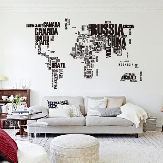 Carte du monde - Mappemonde - Nuage de mot - Noir | sticker mural | STIKEO.COM