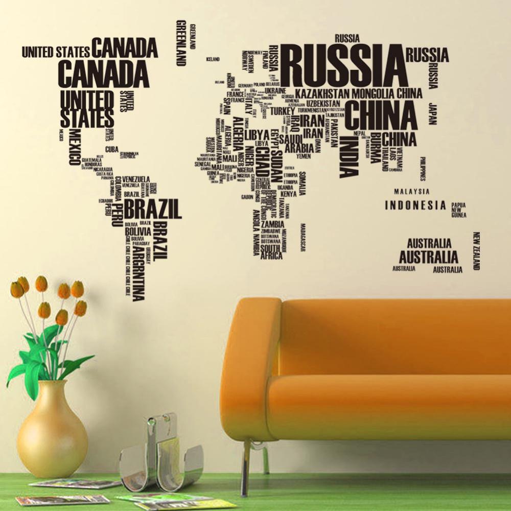 Carte du monde - Mappemonde - Nuage de mot - Noir | sticker mural | STIKEO.COM