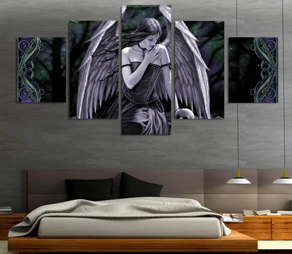 Tableaux sur toile - Set de 5 - Angel Girl Skull | tableau | STIKEO.COM