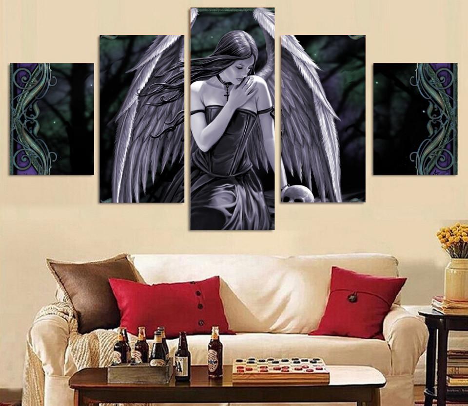 Tableaux sur toile - Set de 5 - Angel Girl Skull | tableau | STIKEO.COM